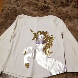 Girls Size S 5/6 Ivory Shirt With Unicorn & Sequin